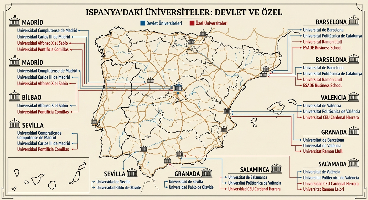 İspanya üniversiteleri ve İspanya’da eğitim şehirleri haritası